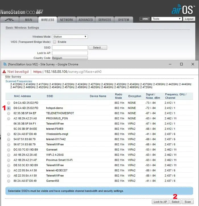 ubiquiti nanostation verbinden met hotspot