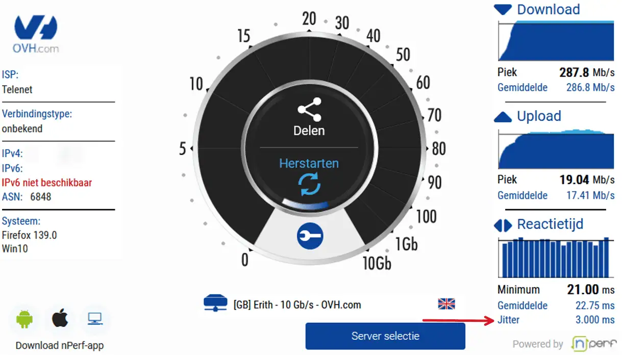Jitter op een point-to-point link