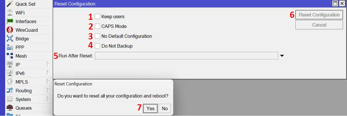Mikrotik reset opties